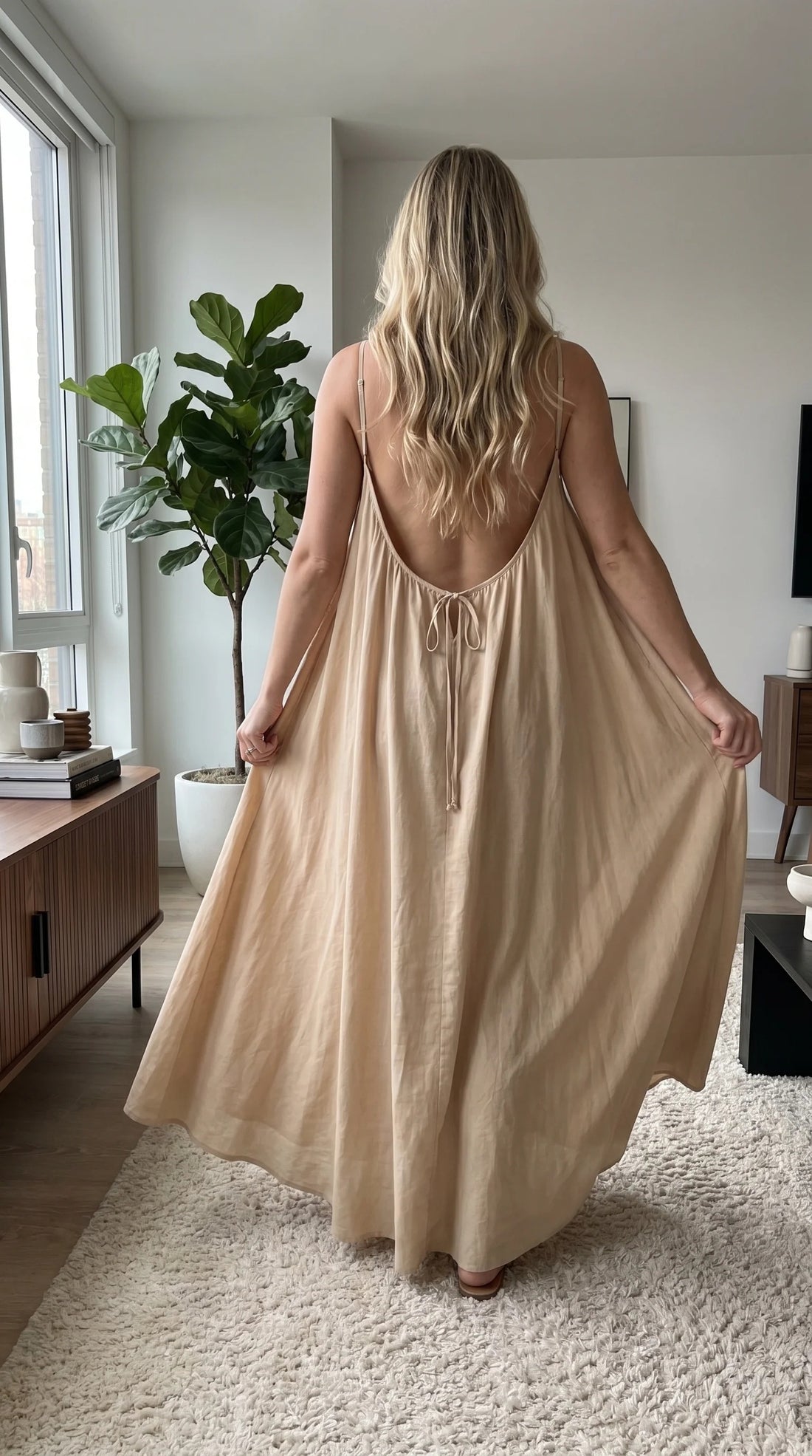 Premium Soft Flow Lounge Maxi Dress BEIGE